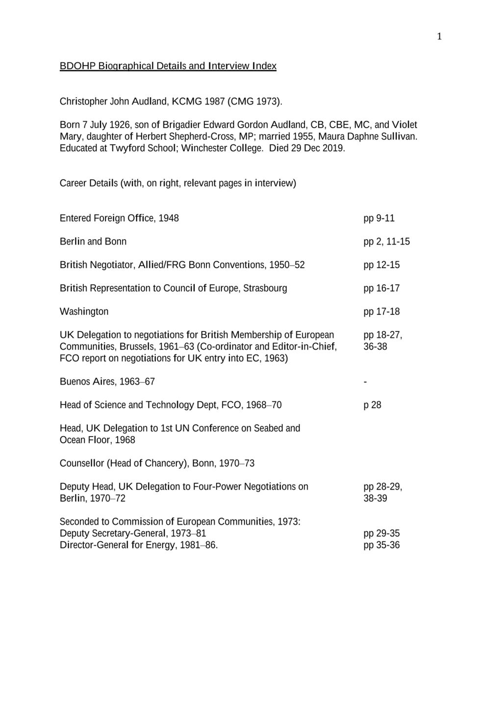 Miniature of Transcript of interview: Sir Christopher Audland