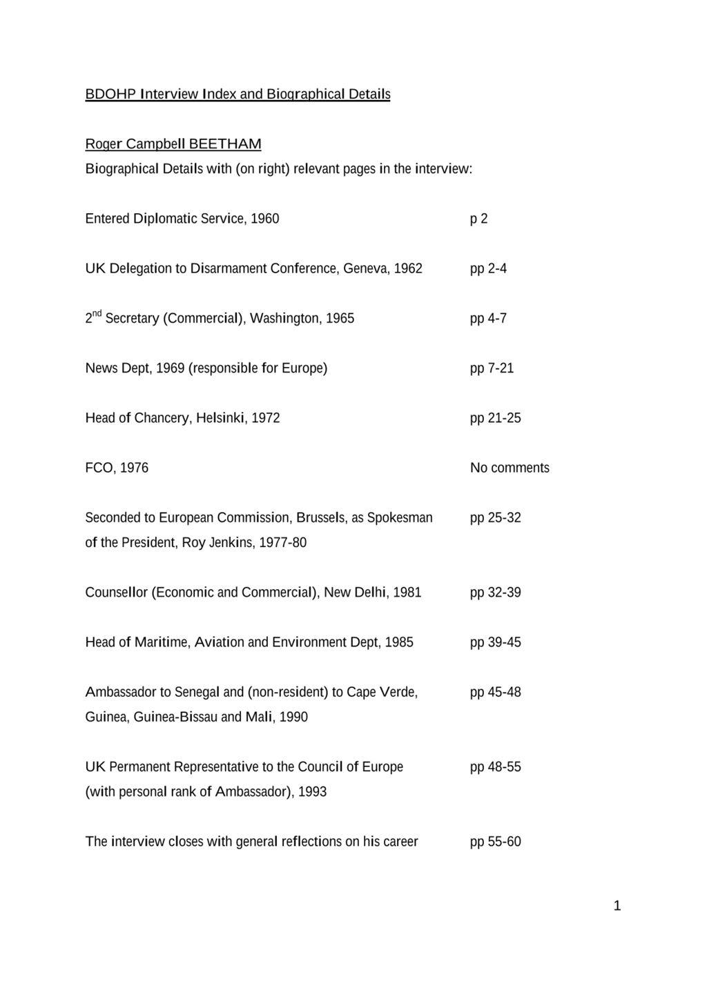 Miniature of Transcript of interview: Roger Beetham