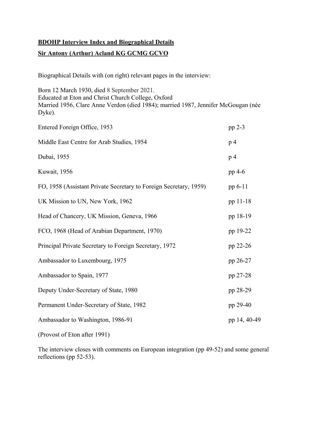 Miniature of Transcript of interview: Sir Antony Acland