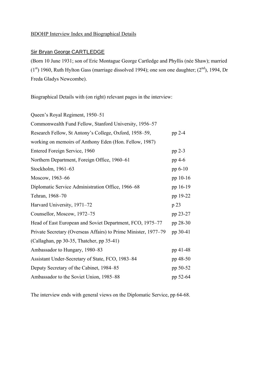 Miniature of Transcript of interview: Sir Bryan Cartledge