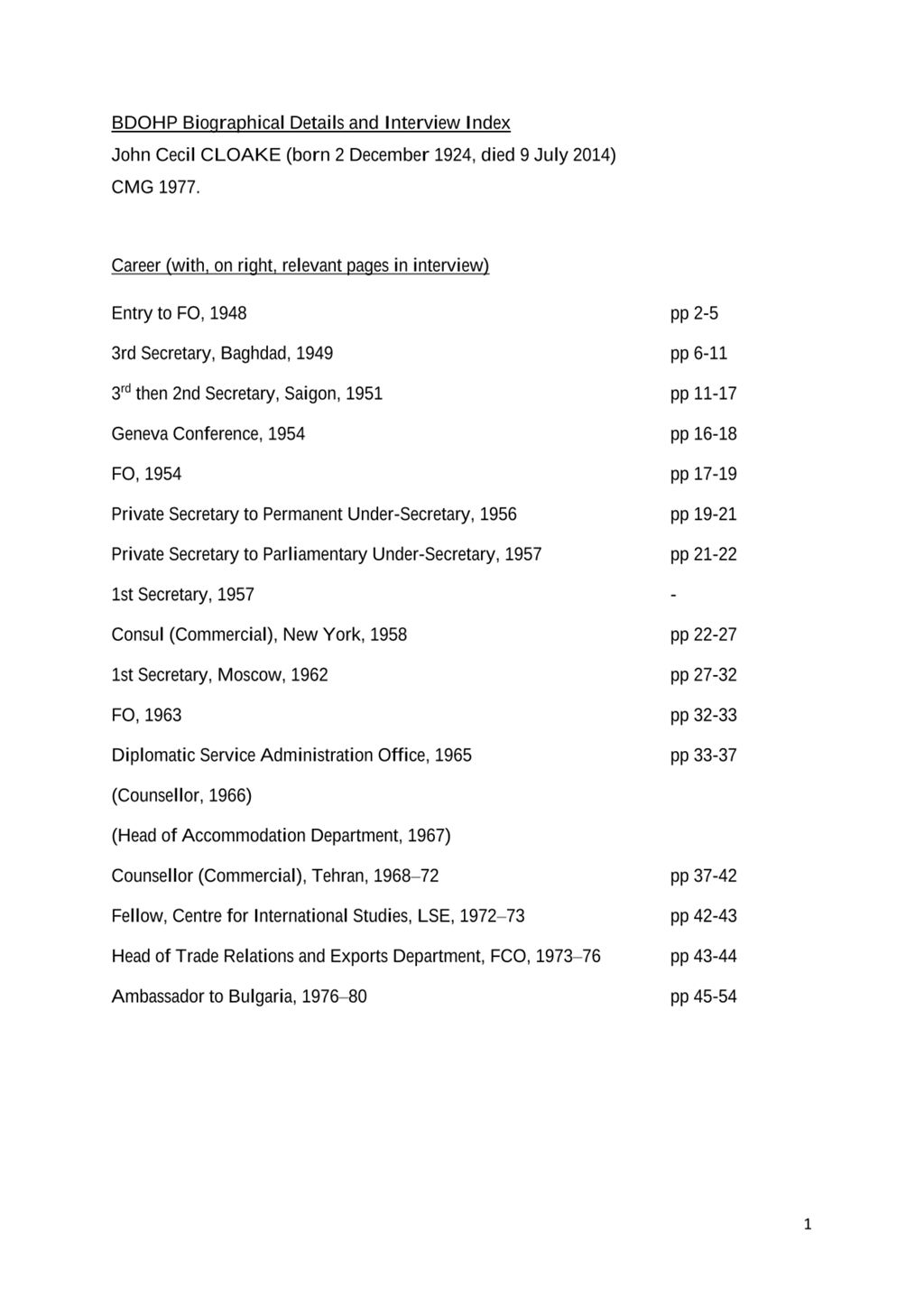 Miniature of Transcript of interview: John Cloake