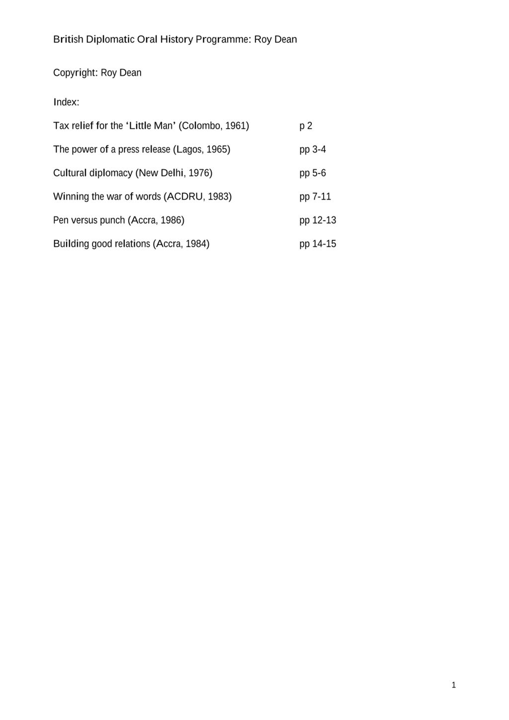 Miniature of Published and unpublished articles on Roy Dean's diplomatic career.