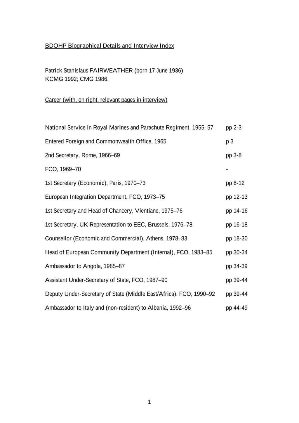 Miniature of Transcript of interview: Sir Patrick Fairweather