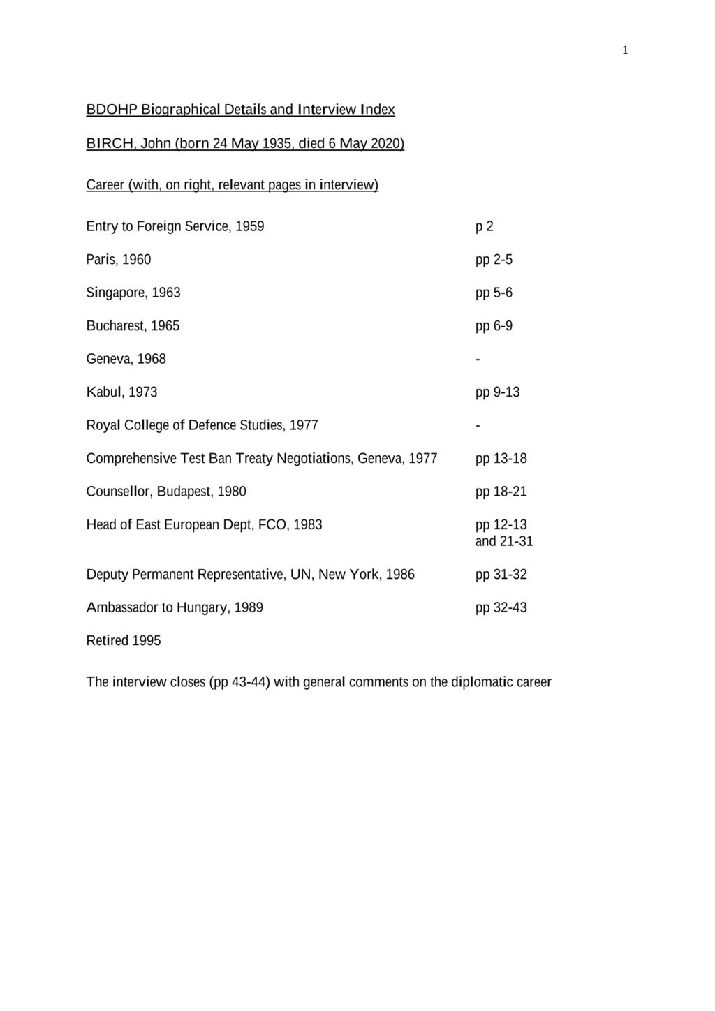 Miniature of Transcript of interview: Sir John Birch