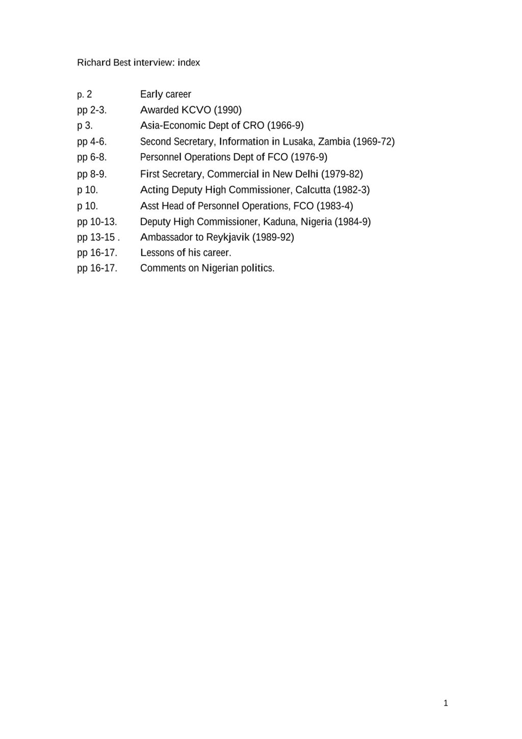 Miniature of Transcript of interview: Sir Richard Best