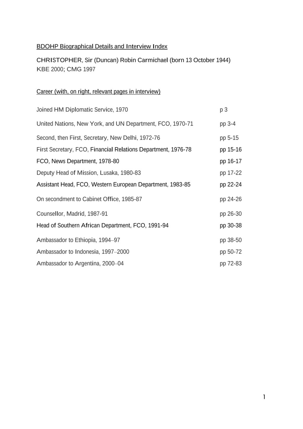 Miniature of Transcript of interview: Sir Robin Christopher