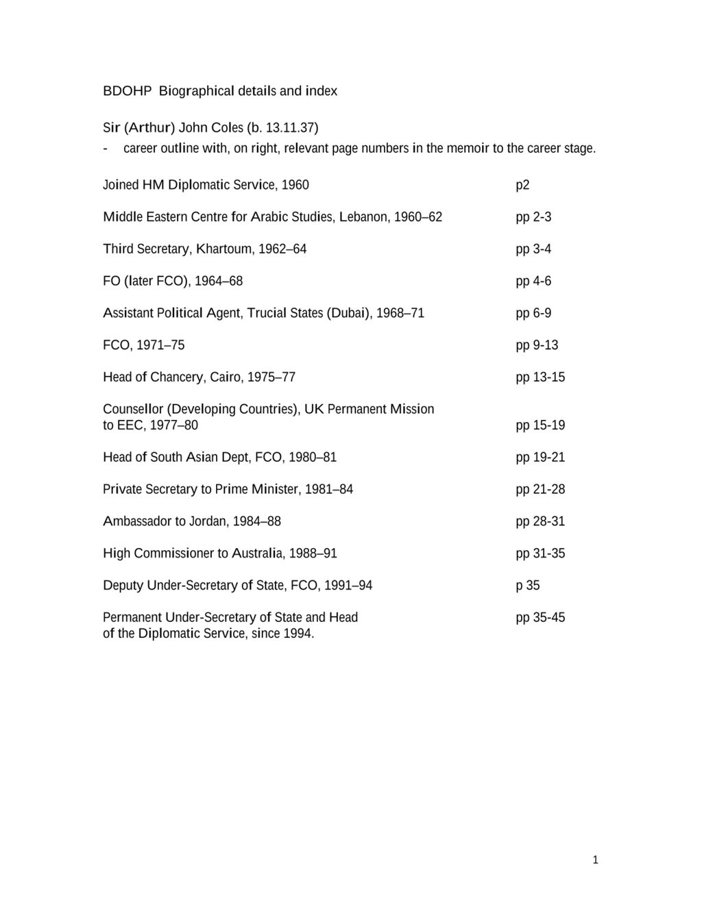 Miniature of Transcript of interview: Sir (Arthur) John Coles