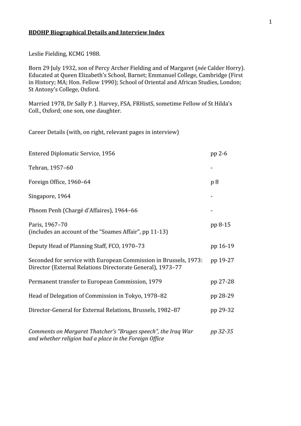 Miniature of Transcript of interview: Sir Leslie Fielding