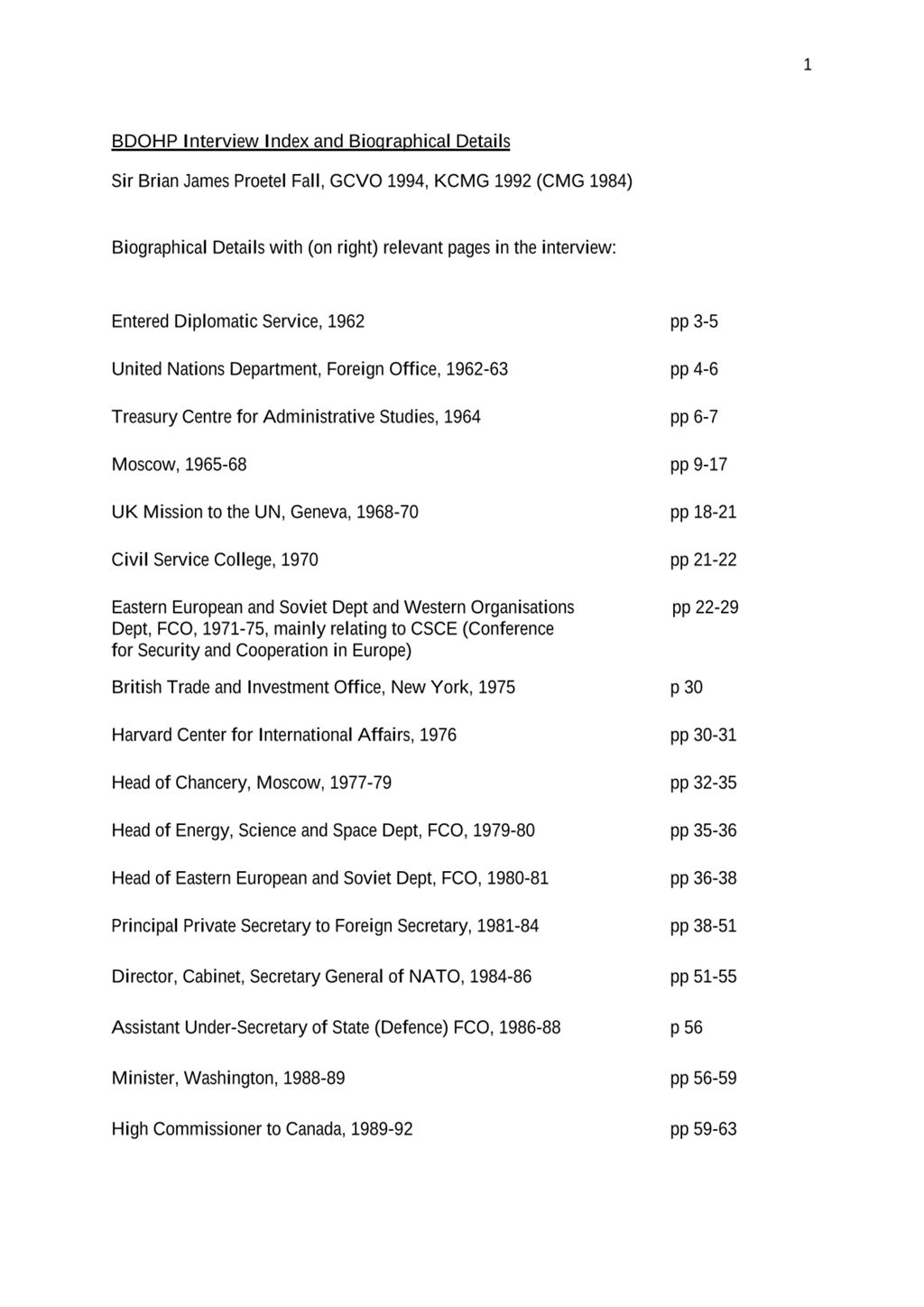 Miniature of Transcript of interview: Sir Brian Fall