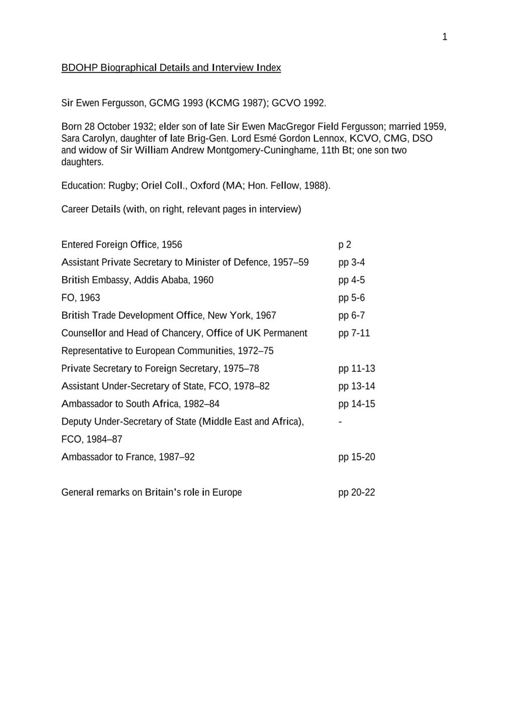 Miniature of Transcript of interview: Sir Ewen Fergusson