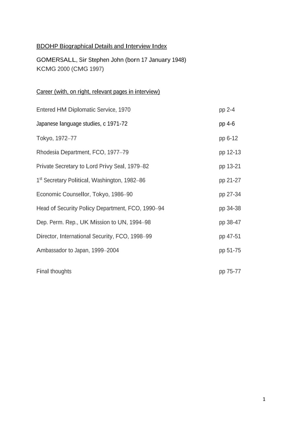 Miniature of Transcript of interview: Sir Stephen Gomersall