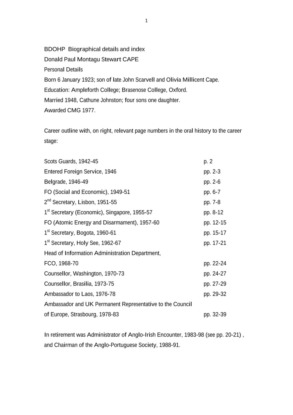 Miniature of Transcript of interview: Donald Cape