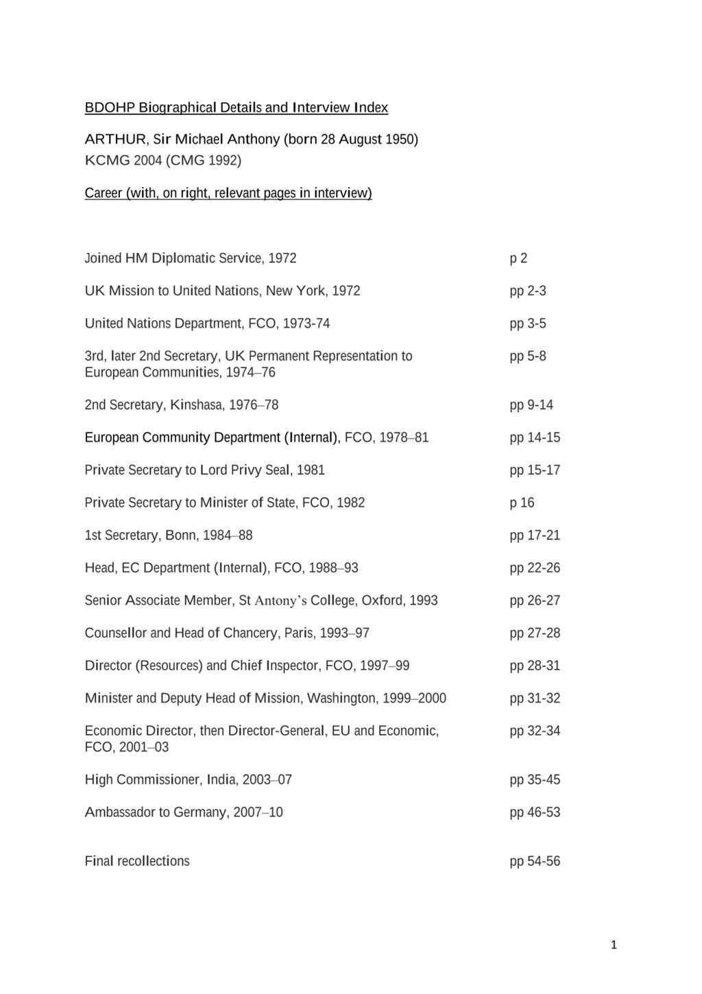 Miniature of Transcript of interview: Sir Michael Arthur