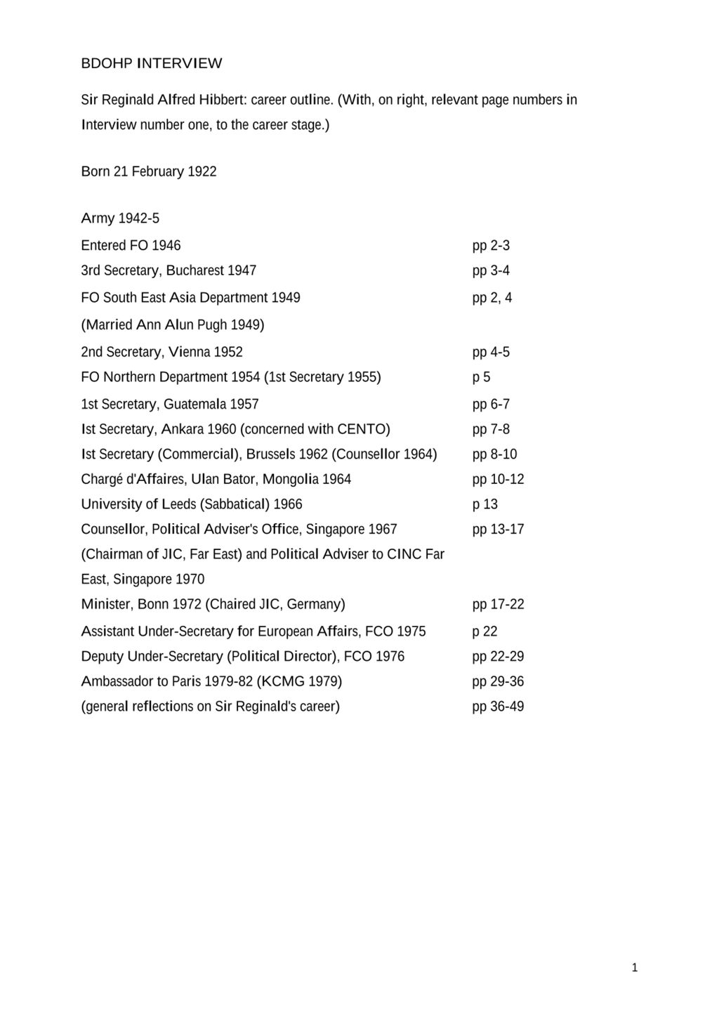 Miniature of Transcript of interview: Sir Reginald Hibbert