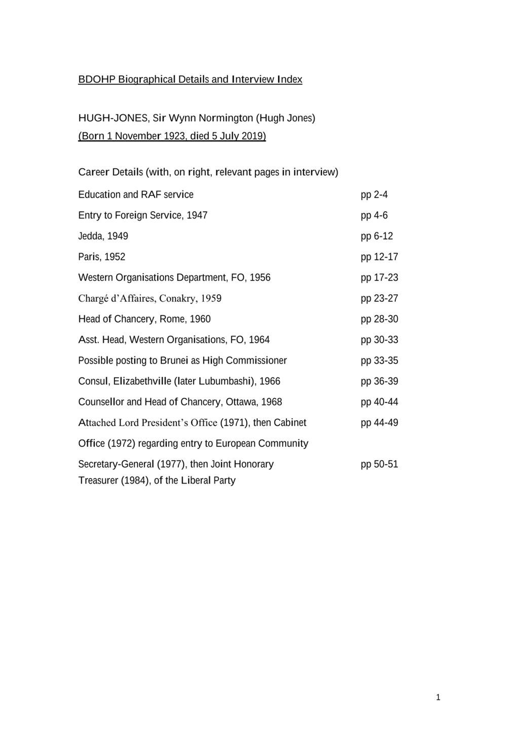 Miniature of Transcript of interview: Sir Wynn Hugh-Jones