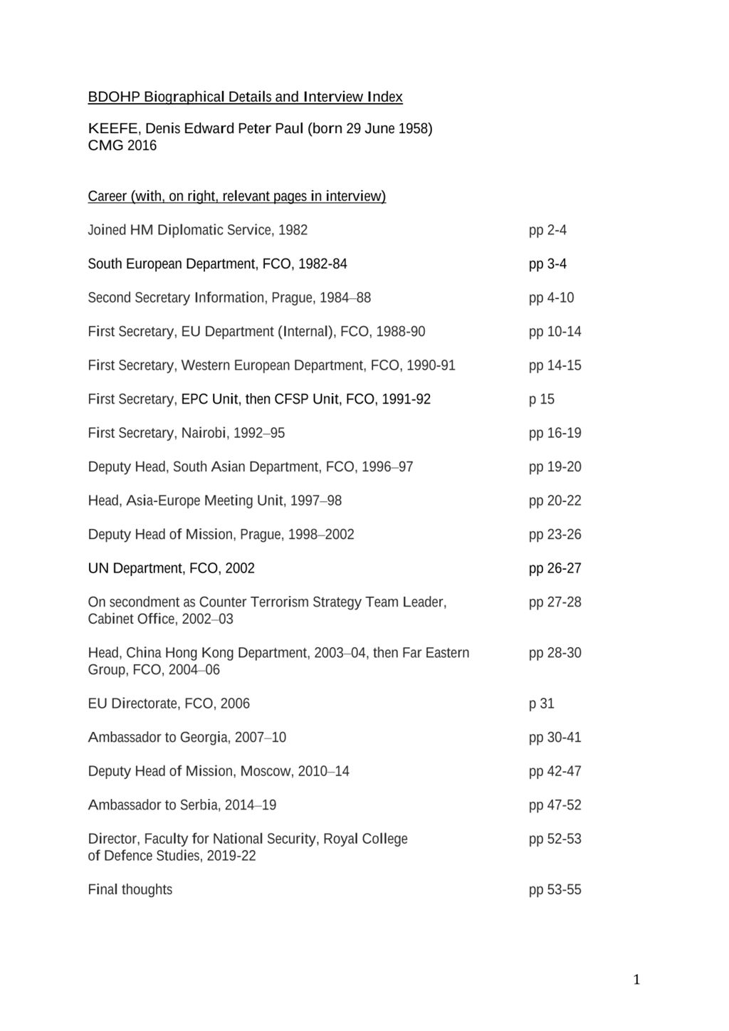 Miniature of Transcript of interview: Denis Keefe