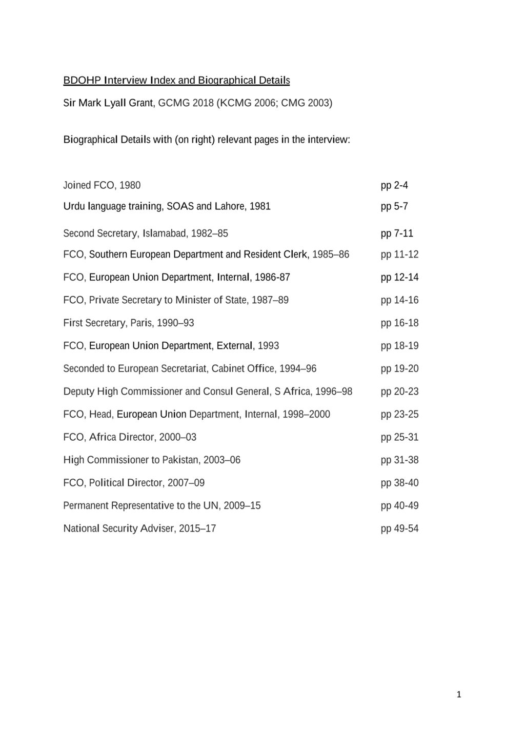 Miniature of Transcript of interview: Sir Mark Lyall Grant