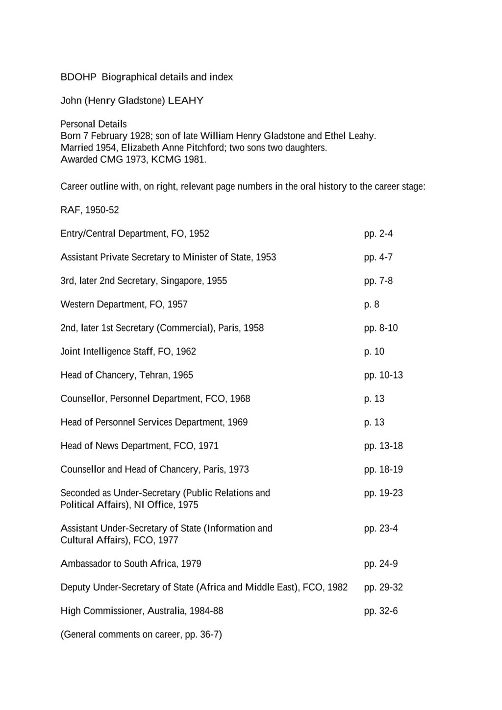 Miniature of Transcript of interview: Sir John Leahy