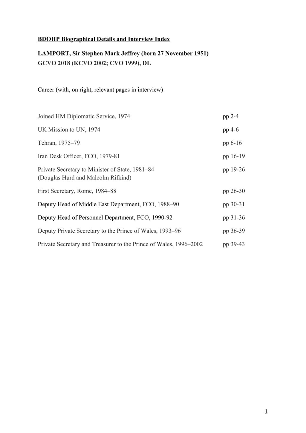 Miniature of Transcript of interview: Sir Stephen Lamport