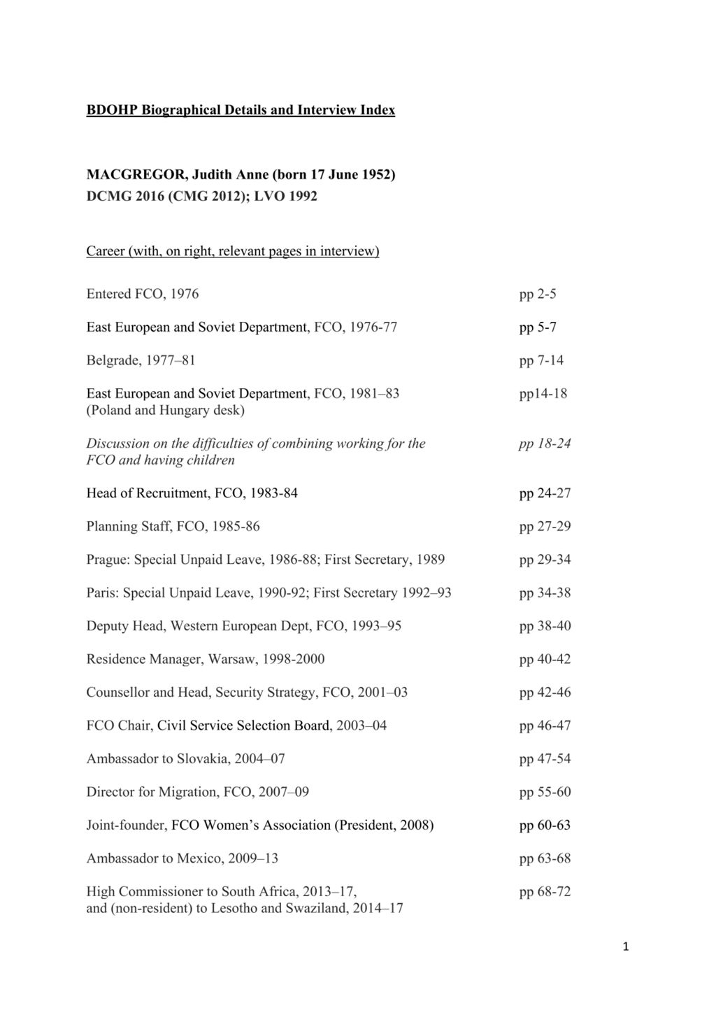 Miniature of Transcript of interview: Dame Judith Macgregor