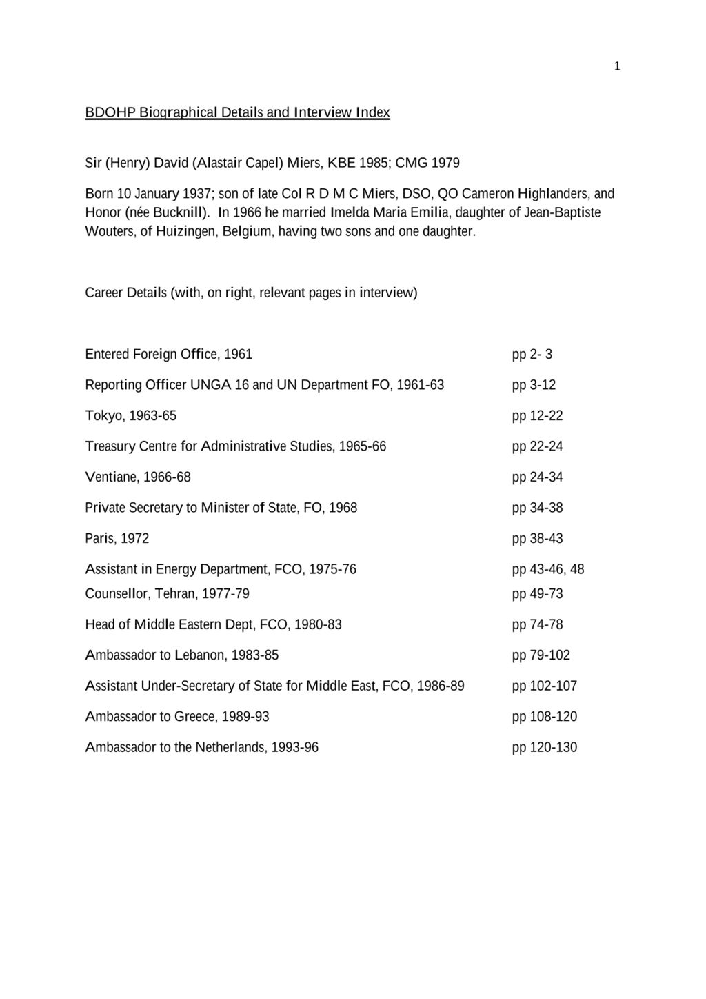 Miniature of Transcript of interview: Sir David Miers