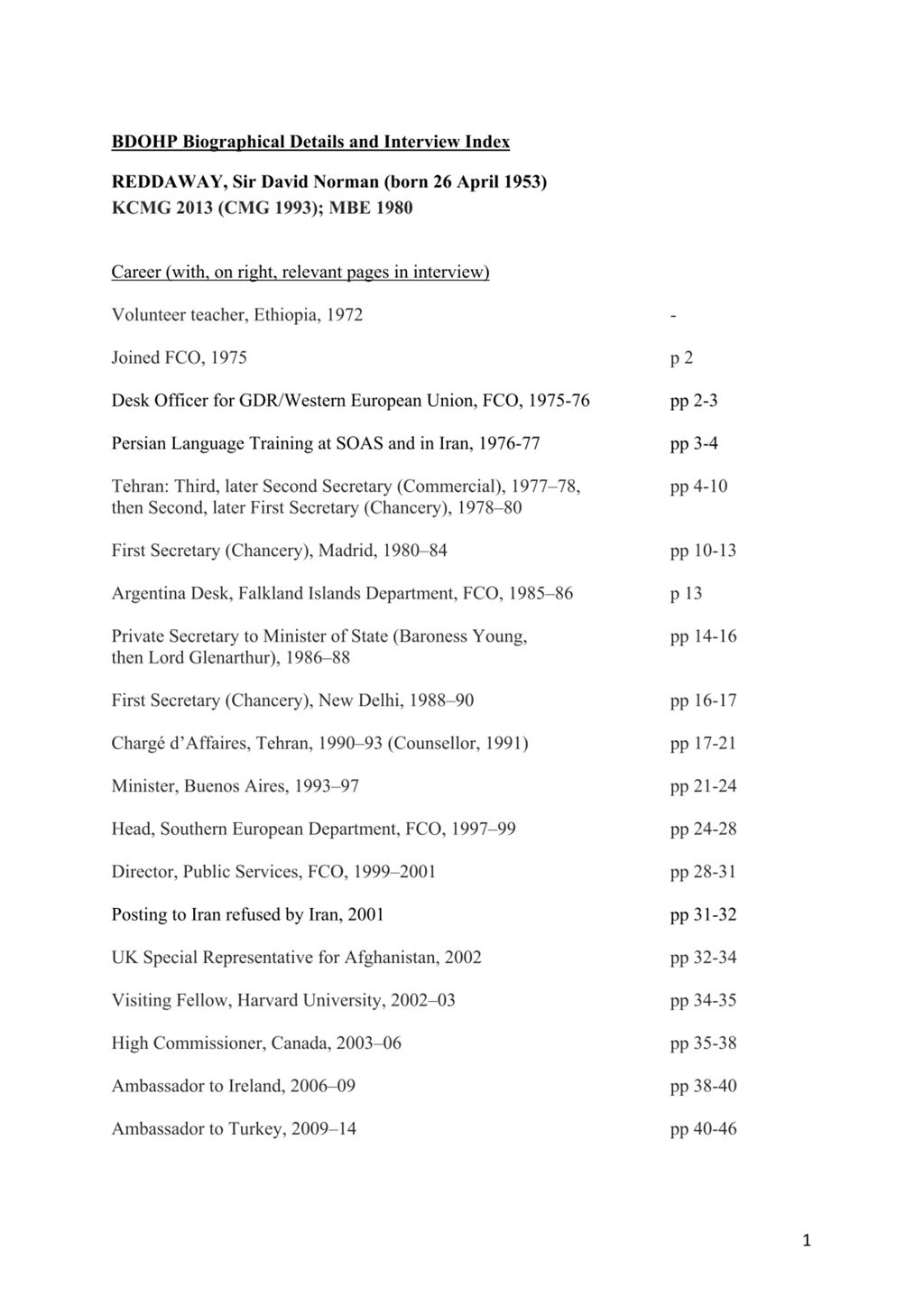 Miniature of Transcript of interview: Sir David Reddaway