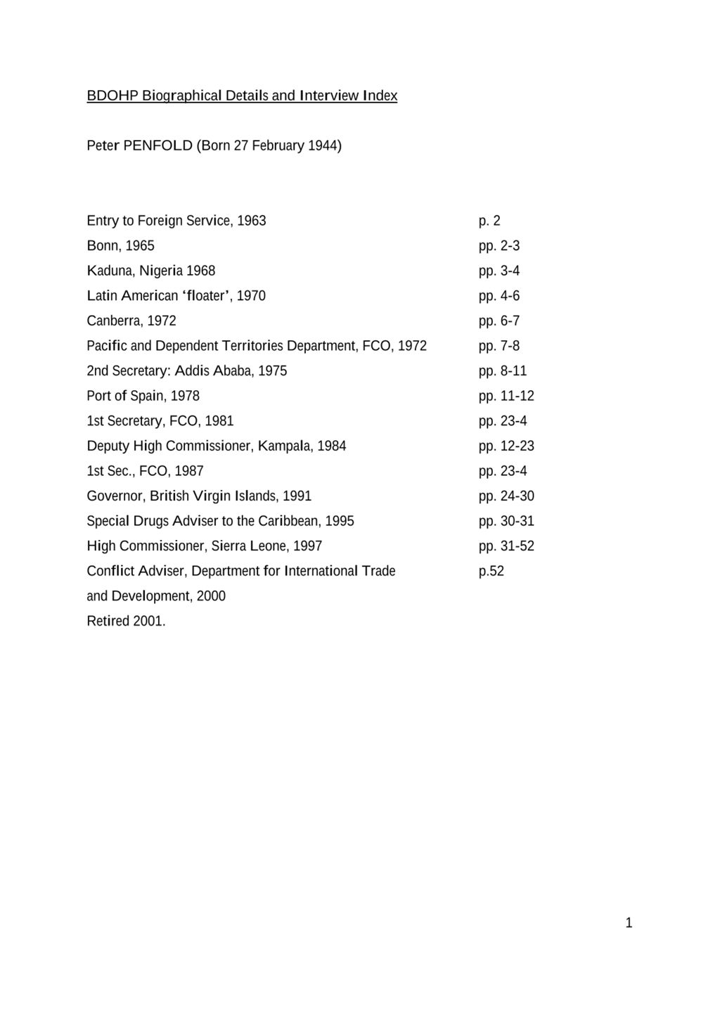 Miniature of Transcript of interview: Peter Penfold