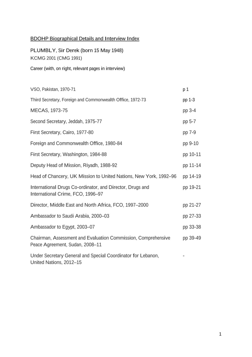 Miniature of Transcript of interview: Sir Derek Plumbly