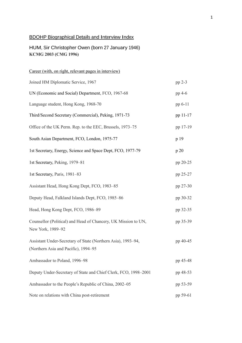 Miniature of Transcript of interview: Sir Christopher Hum