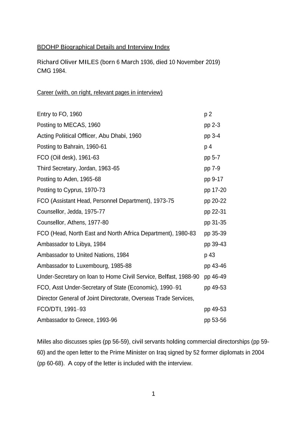 Miniature of Transcript of interview: Oliver Miles