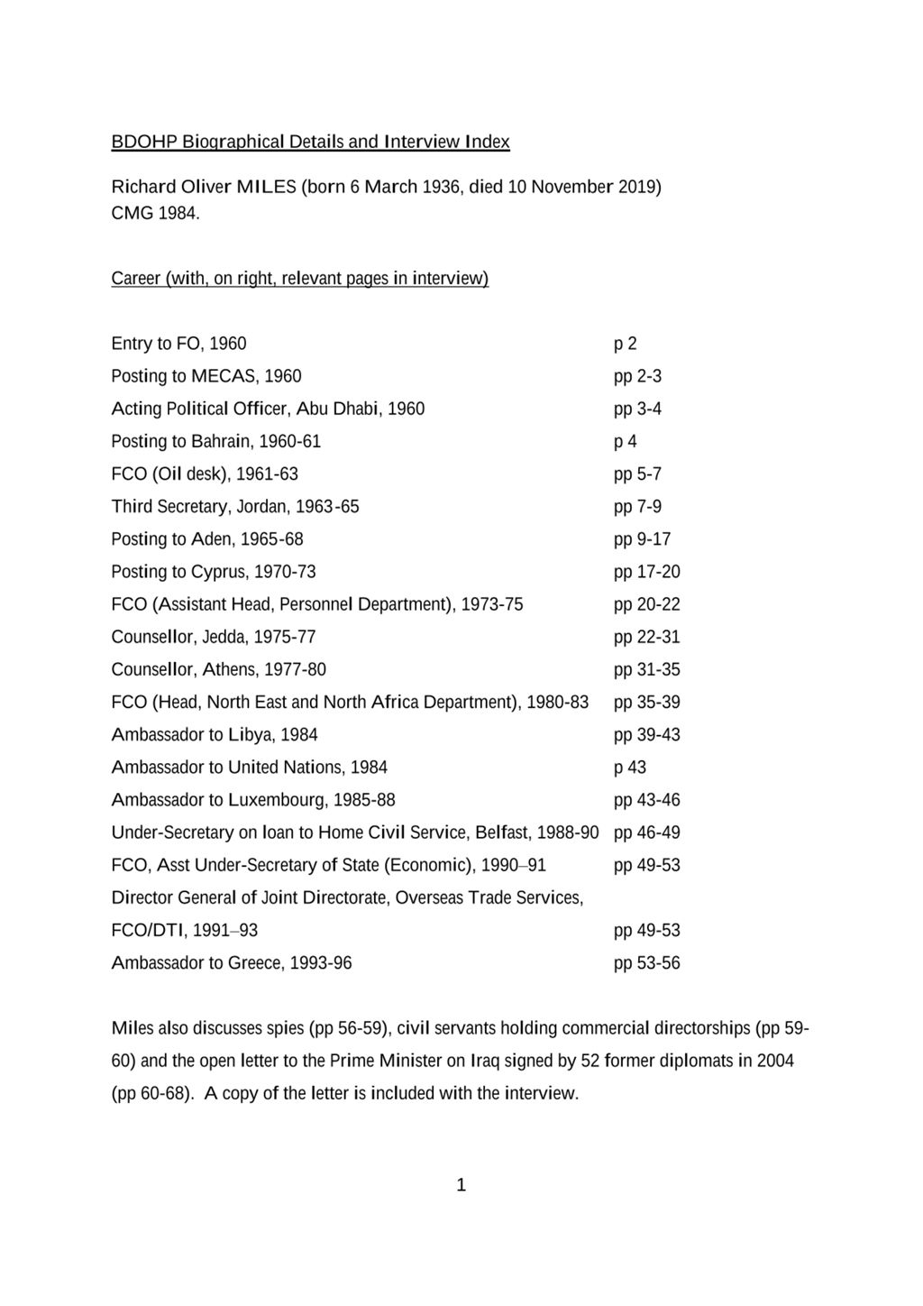 Miniature of Transcript of interview: Oliver Miles