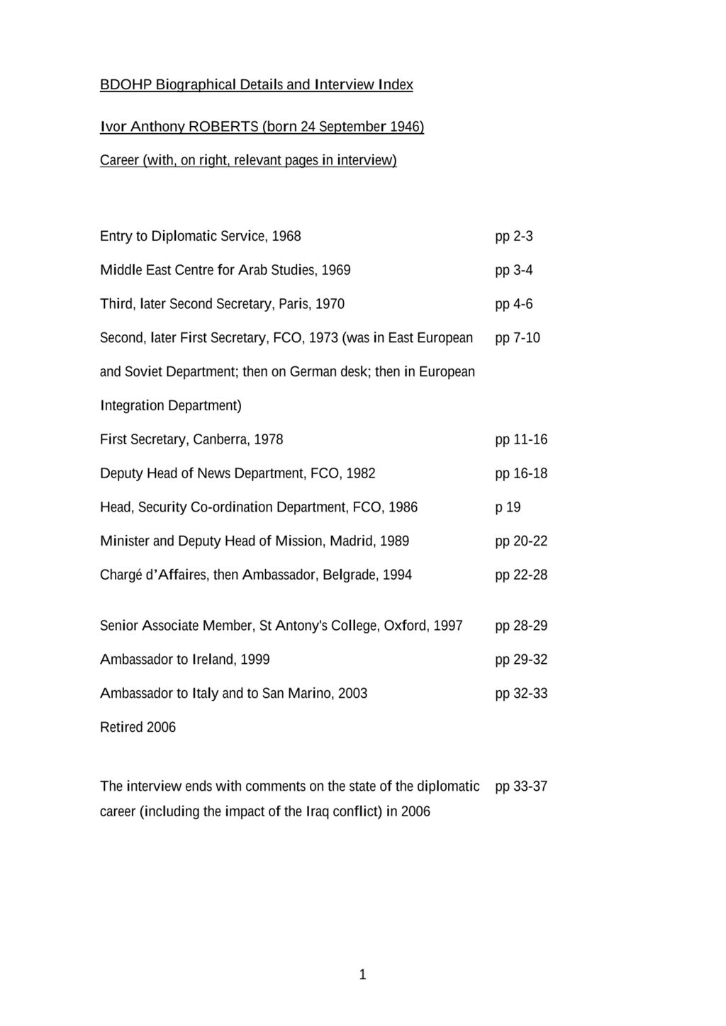 Miniature of Transcript of interview: Sir Ivor Roberts