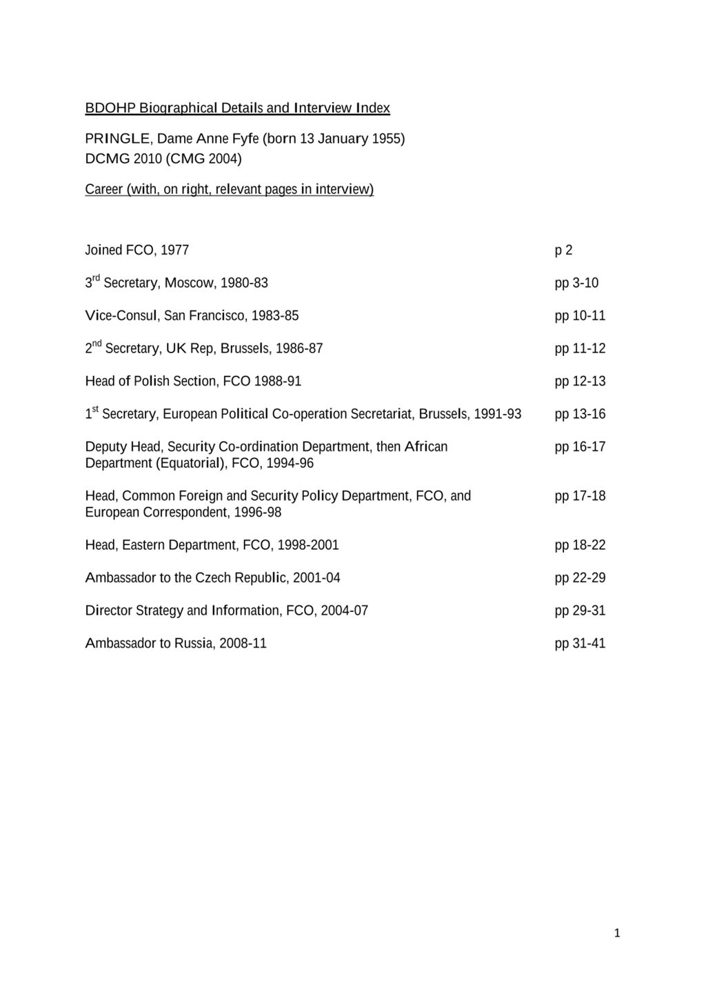 Miniature of Transcript of interview: Dame Anne Pringle