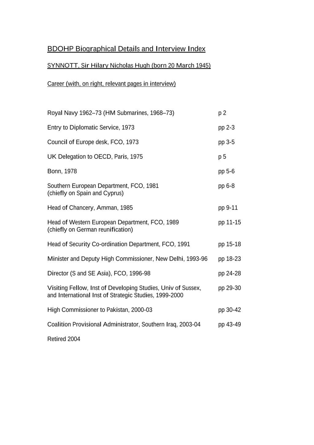 Miniature of Transcript of interview: Sir Hilary Synnott