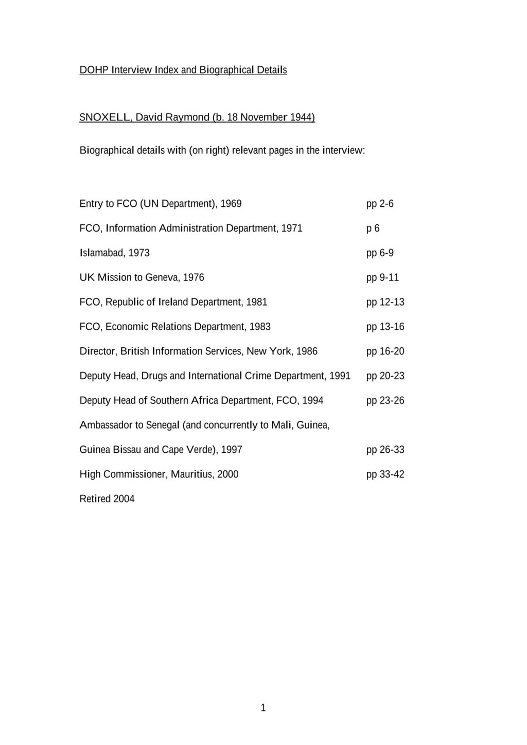 Miniature of Transcript of interview: David Snoxell