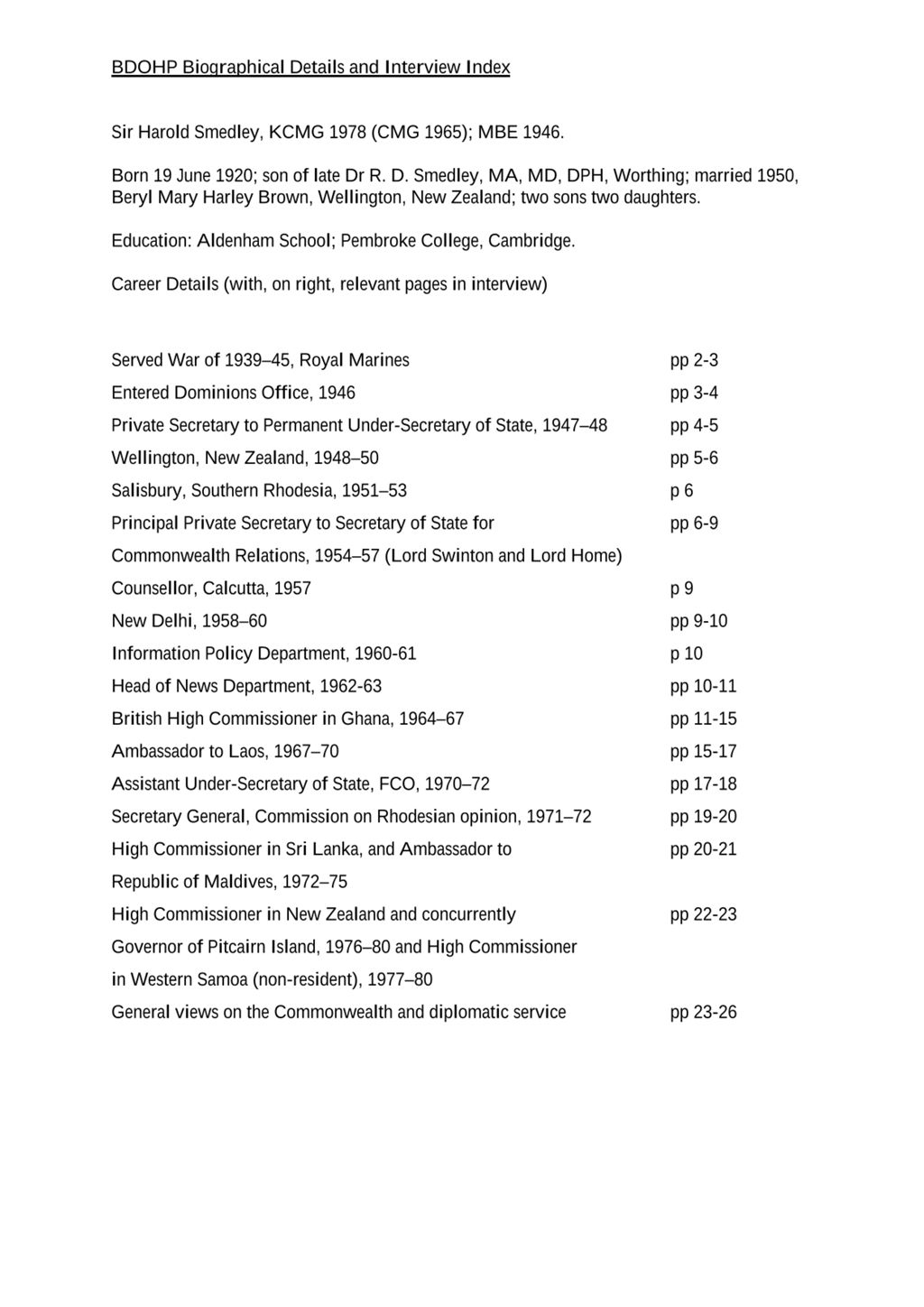 Miniature of Transcript of interview: Sir Harold Smedley