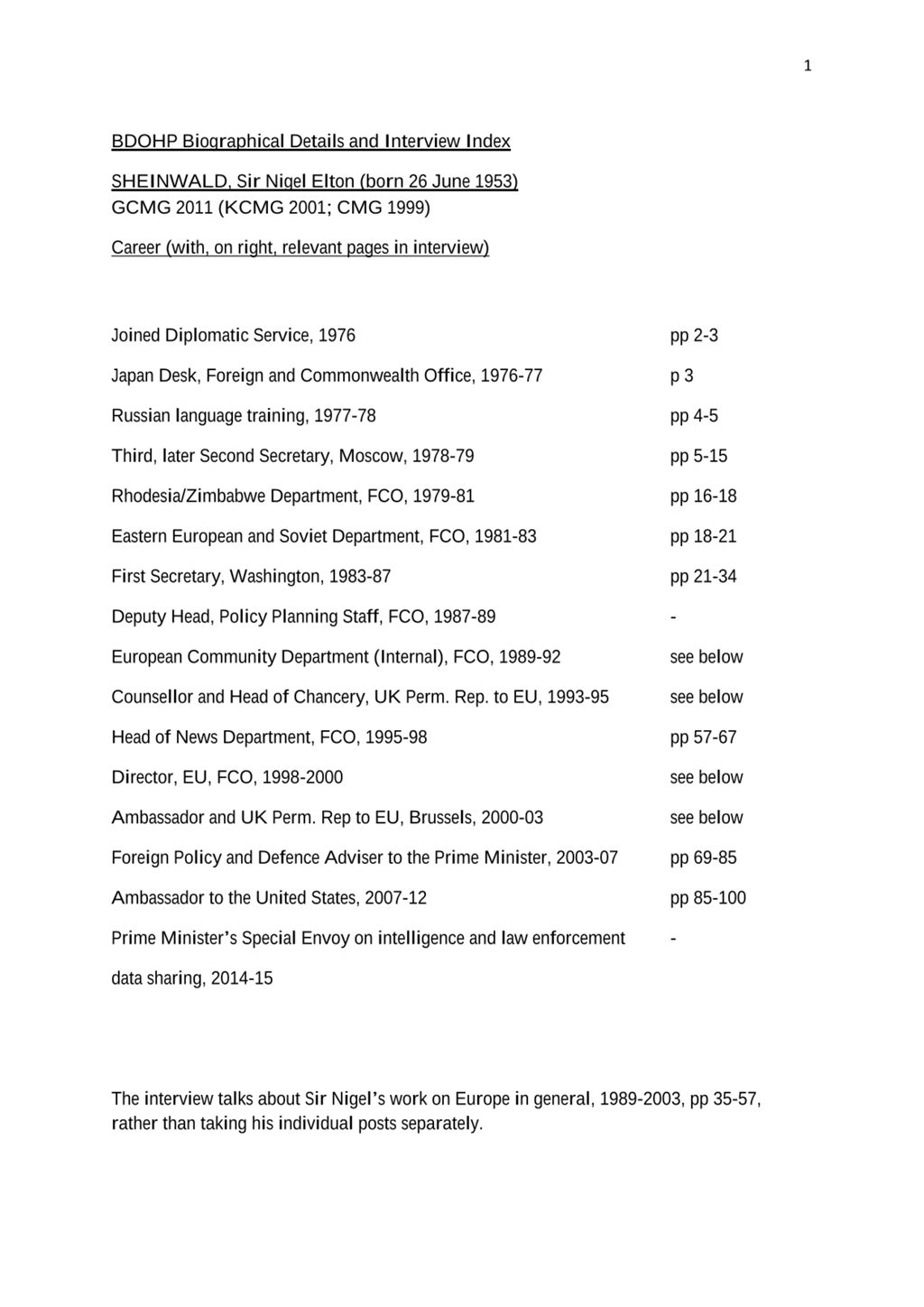 Miniature of Transcript of interview: Sir Nigel Sheinwald