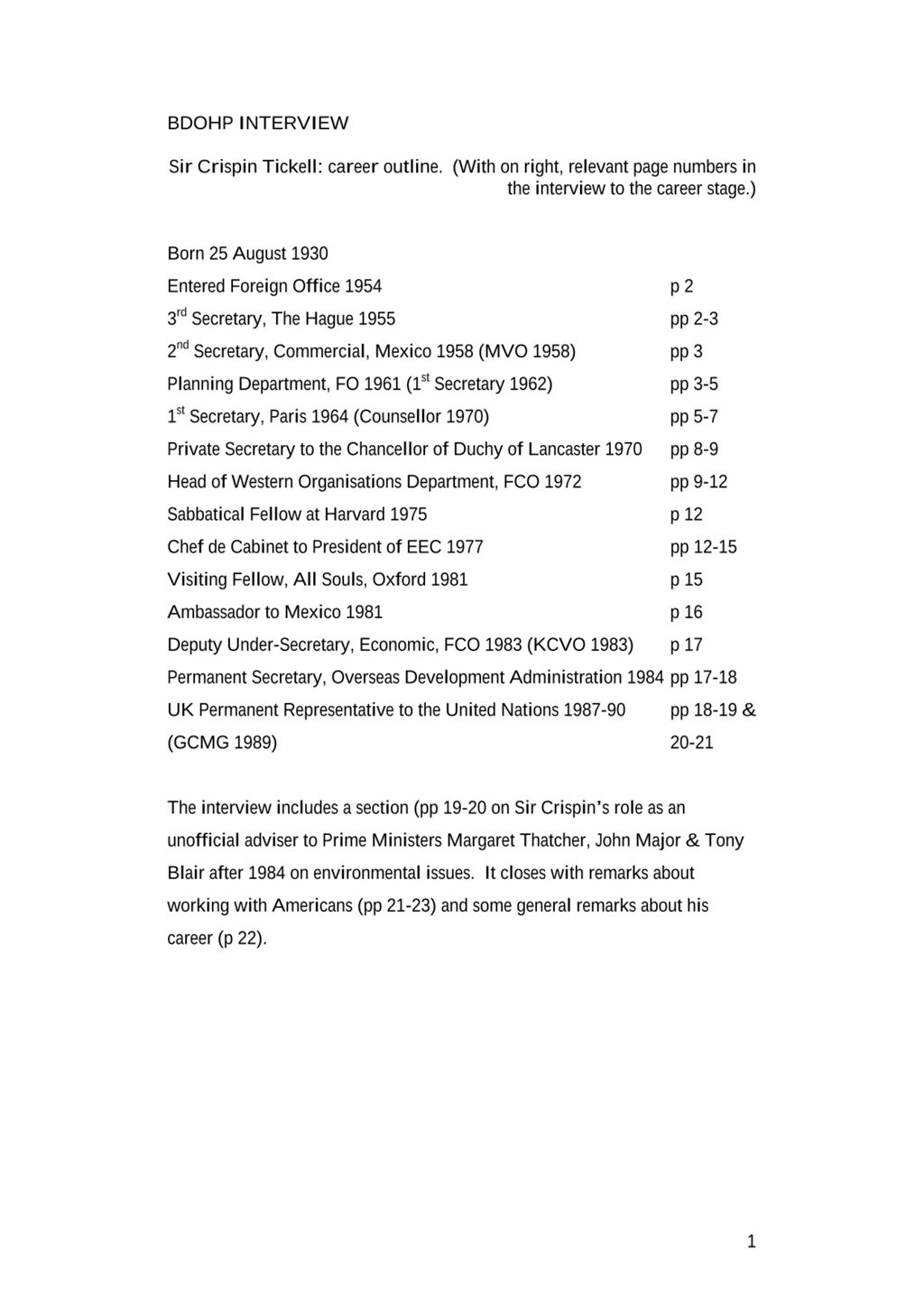 Miniature of Transcript of interview: Sir Crispin Tickell