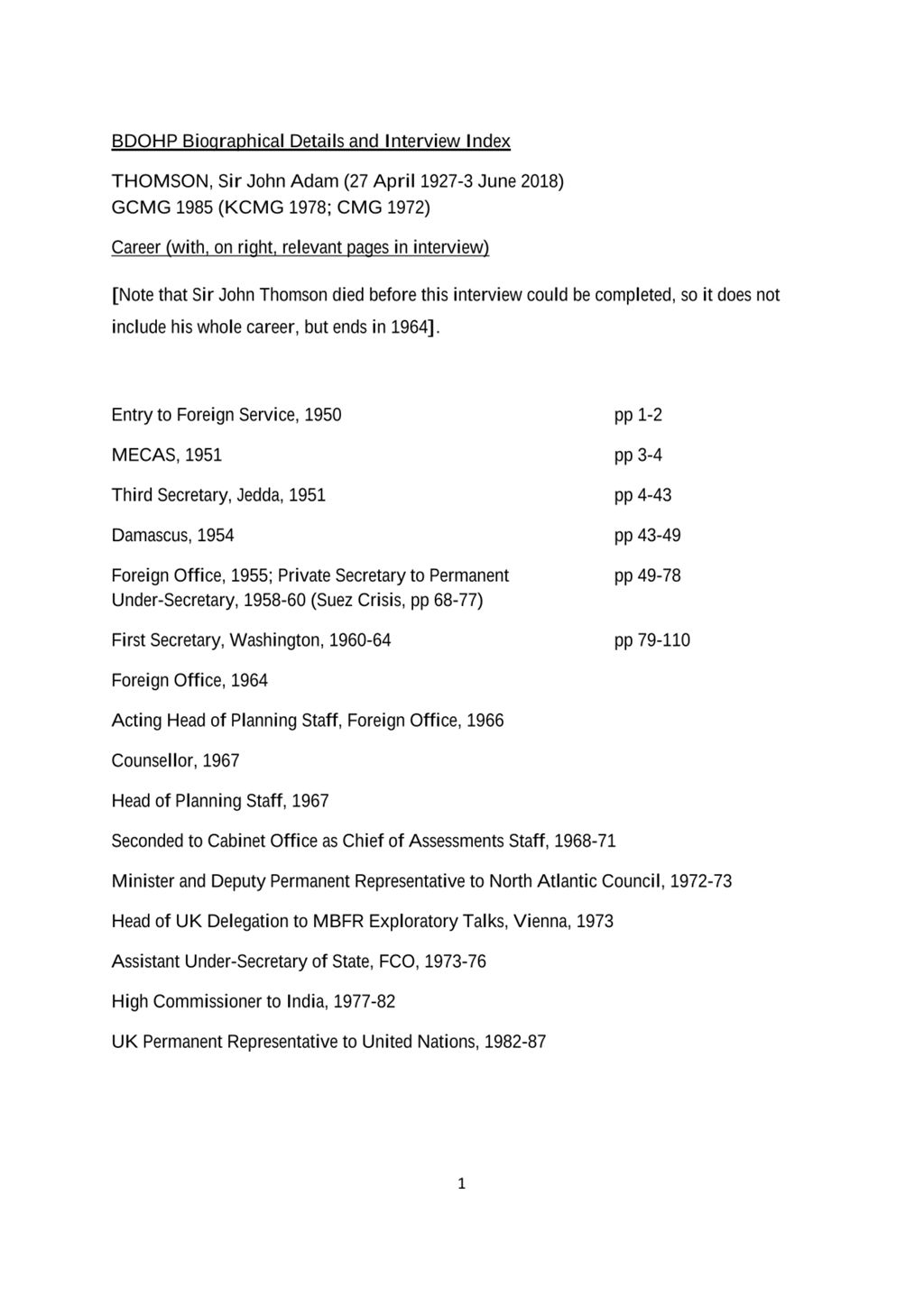 Miniature of Transcript of interview: Sir John Thomson