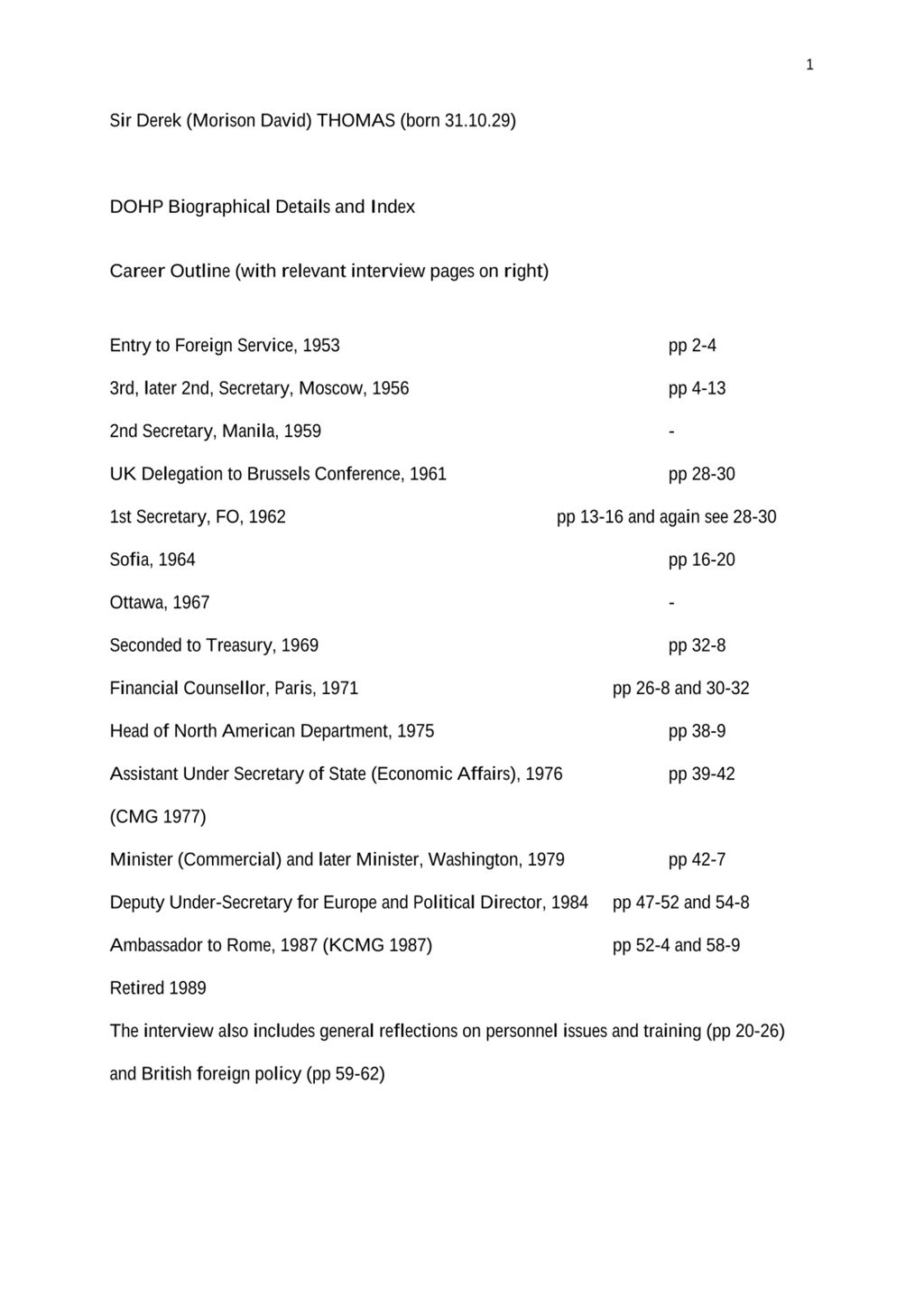 Miniature of Transcript of interview: Sir Derek Thomas