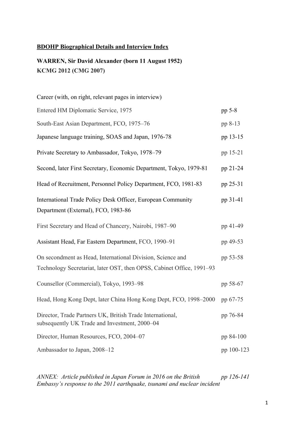 Miniature of Transcript of interview: Sir David Warren