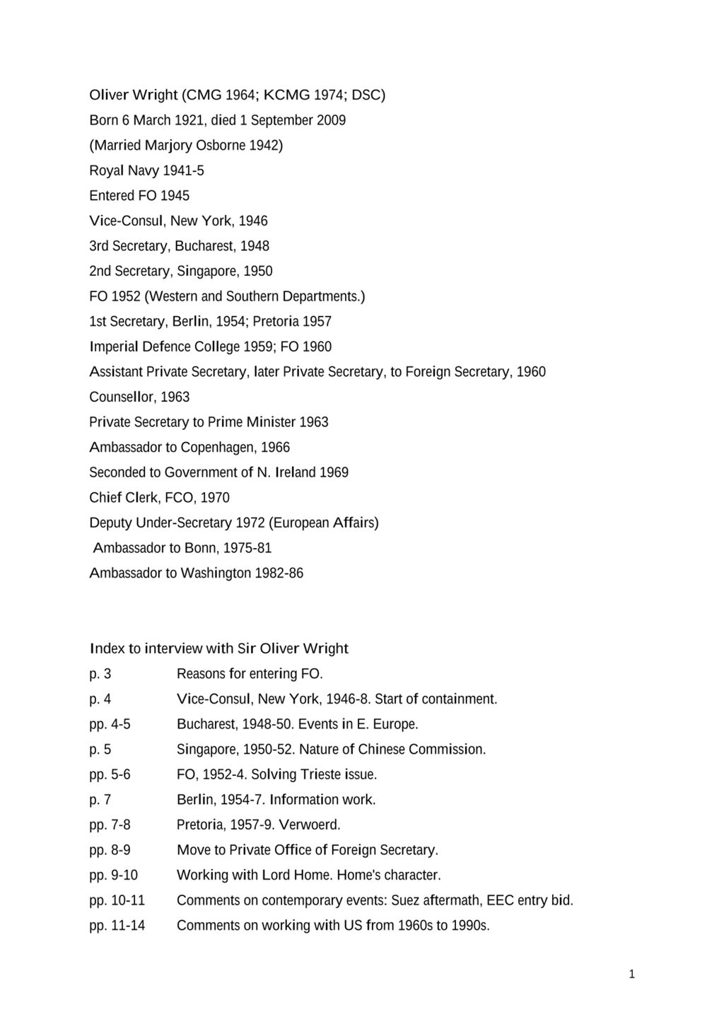 Miniature of Transcript of interview: Sir Oliver Wright