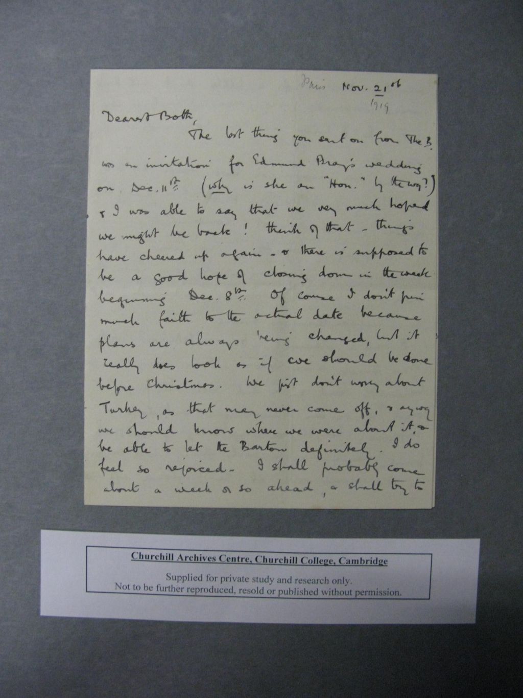 Miniature of Letters from Margaret Malkin to her parents from the Paris Peace Conference