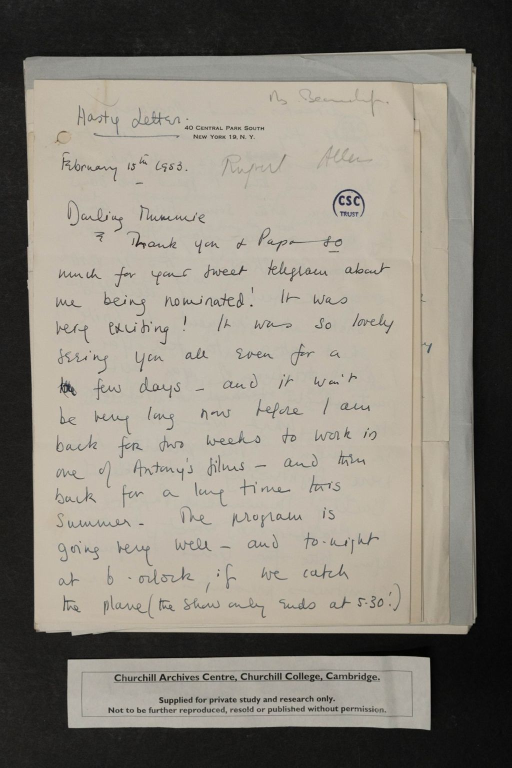 Miniature of Letters from Sarah Churchill to Clementine Churchill