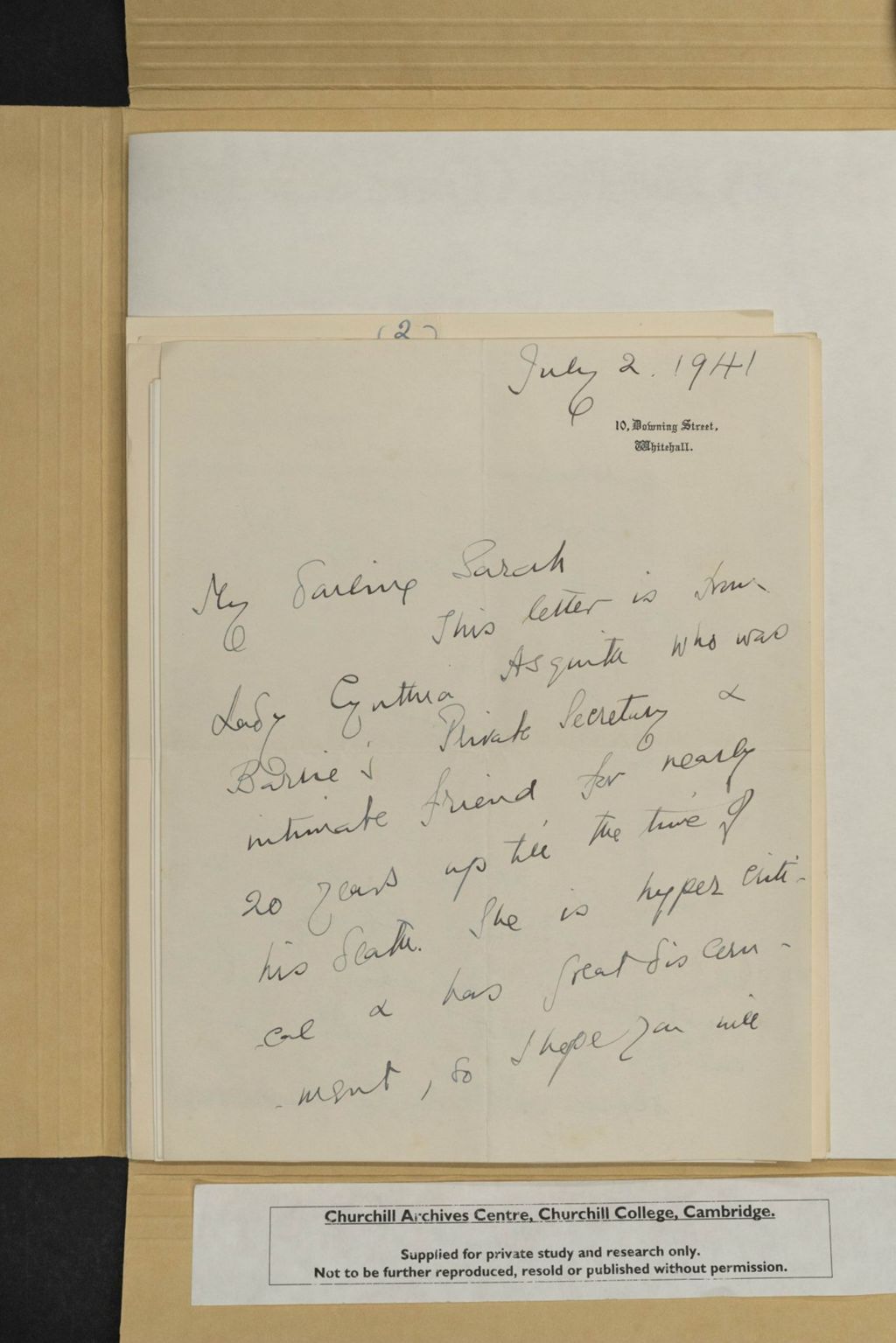 Miniature of Letters from Clementine Churchill to Sarah Churchill